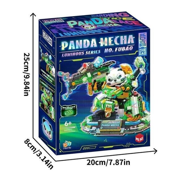 618PCS Green Panda Mecha Building Blocks Creative Luminous Building Bricks - Picture 3 of 6